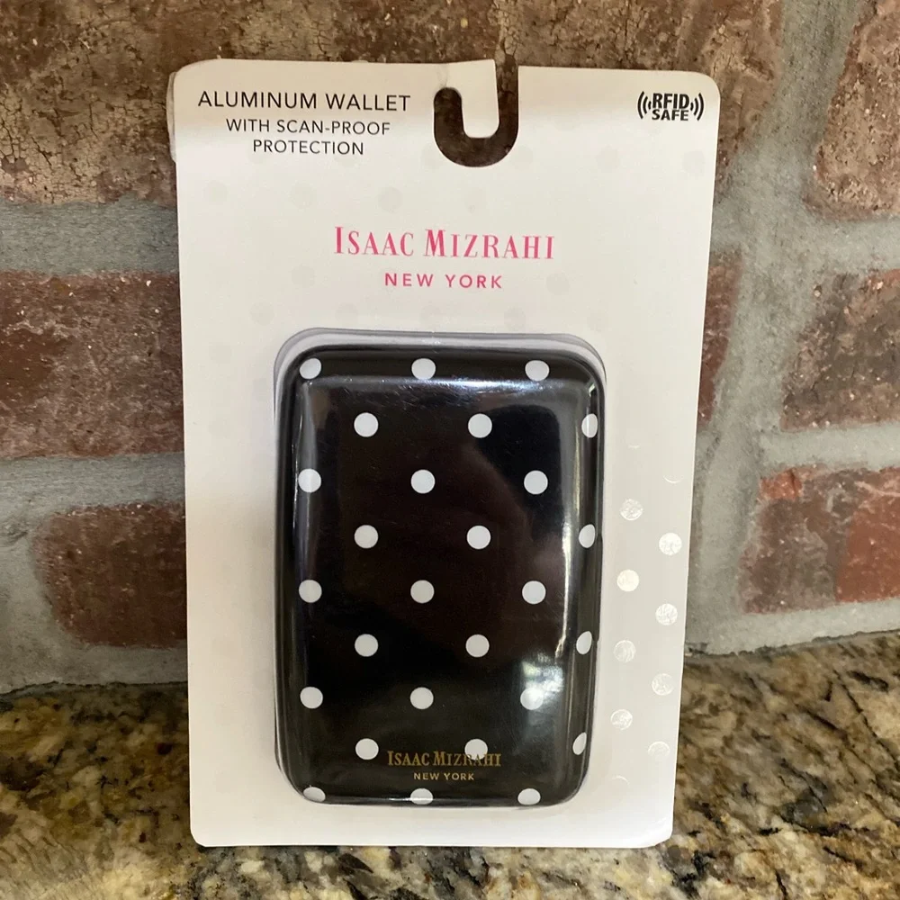 Isaac Mizrahi Aluminum wallet - polka dot scan proof protection ….Brand new